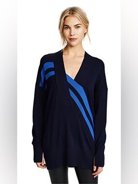 rag & bone Navy V-Neck Sweater with Electric Blue Stripe